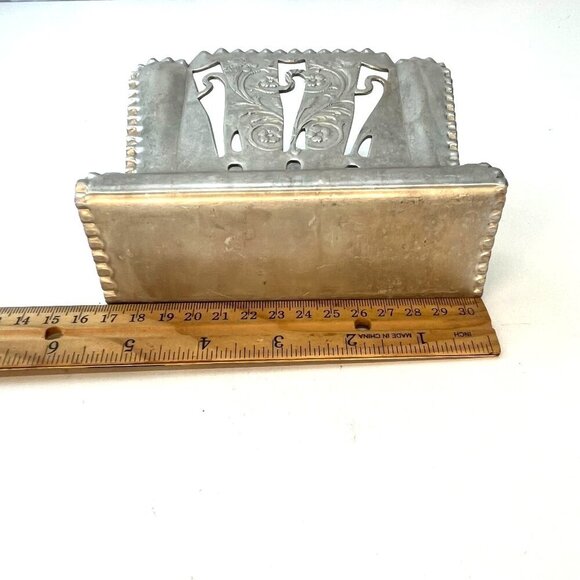Vintage Aluminum Art Deco Nouveau Victorian Napkin Letter Holder Desk Accessory - Picture 5 of 7